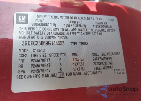 2009 Chevrolet Silverado 1500 Lt z USA, uszkodzony, nr VIN 3GCEC23069G144553